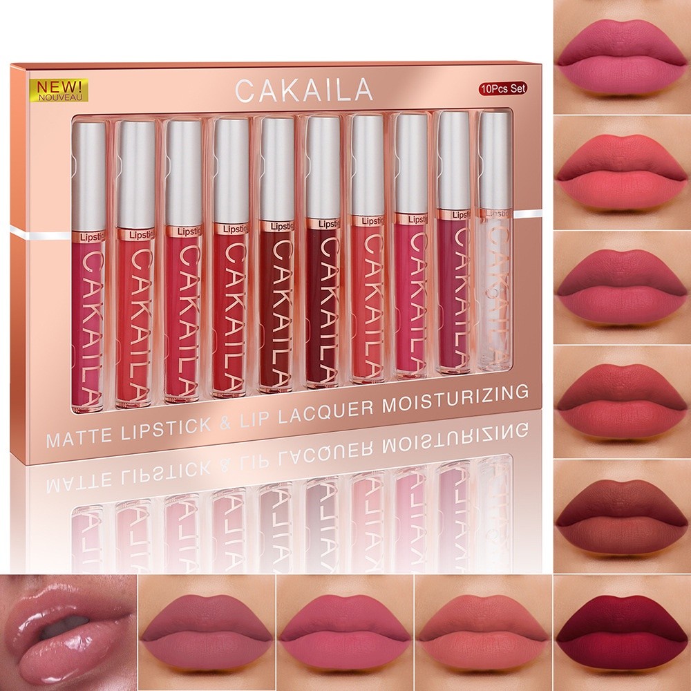 Conjunto De 10 Cores Batom Mate Nude Velvet Matte Líquido Não Desbotante Copo À Prova D