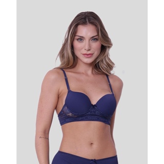 Sutiã Feminino Base Com Bojo Casca Canelado Marinho