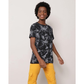 Camiseta Juvenil Manga Curta Tie Dye Preta