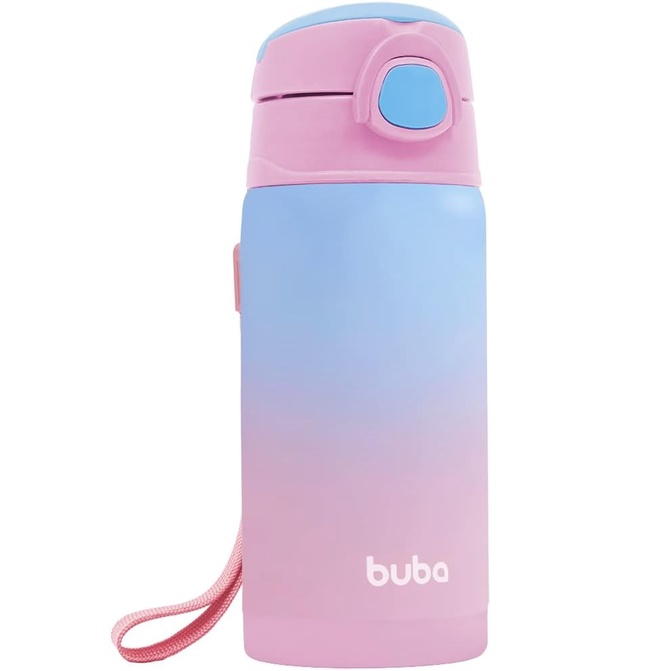 Garrafa Térmica Infantil Com Canudo Aço Buba Menina Degrade Rosa ...