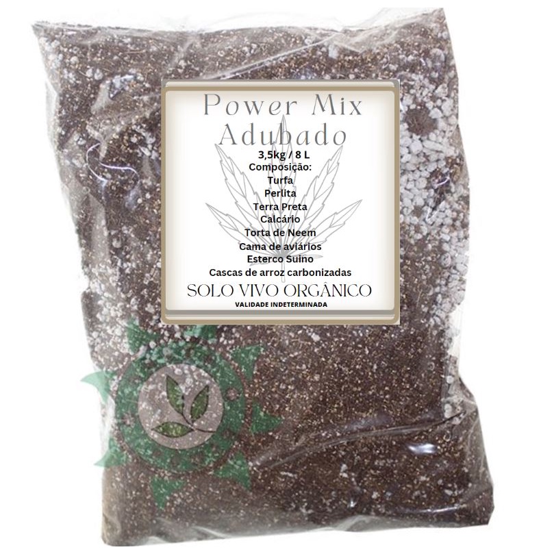 SUBSTRATO POWER MIX ADUBADO Perlita Cama Aves Esterco Suino Casca de Arroz Neem Turfa 3,5KG / 8L