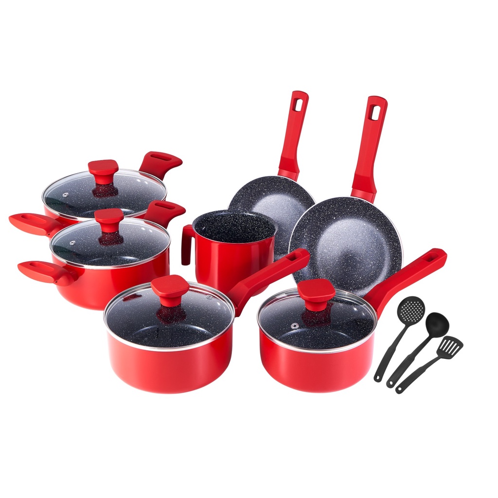 Conjunto 10 Peças Mimo Pratic Red Fogão a Gás Indução Vitrocerâmico Panela Caçarola Frigideira Leiteira 3 Utensilios