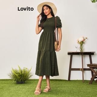 Lovito Casual Vestido Feminino Liso Bata LBA05076 (Verde)