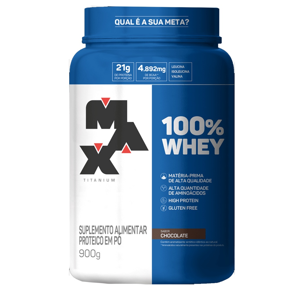 100% Whey Max Titanium Sabor Chocolate Pote 900g