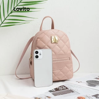 Lovito Mochila Acolchoada com Zíper para Mulheres LNA09158 (Marrom/Rosa/Preto)
