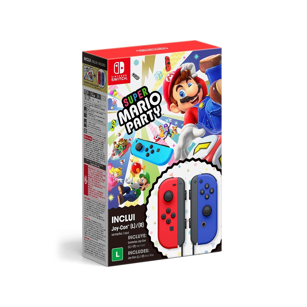 Controle Nintendo Switch Joy-Con Super Mario Party - Vermelho e Azul
