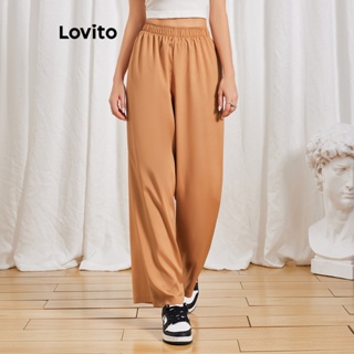 Lovito Calça Básica Simples para Mulheres LBL06015 (Marrom)