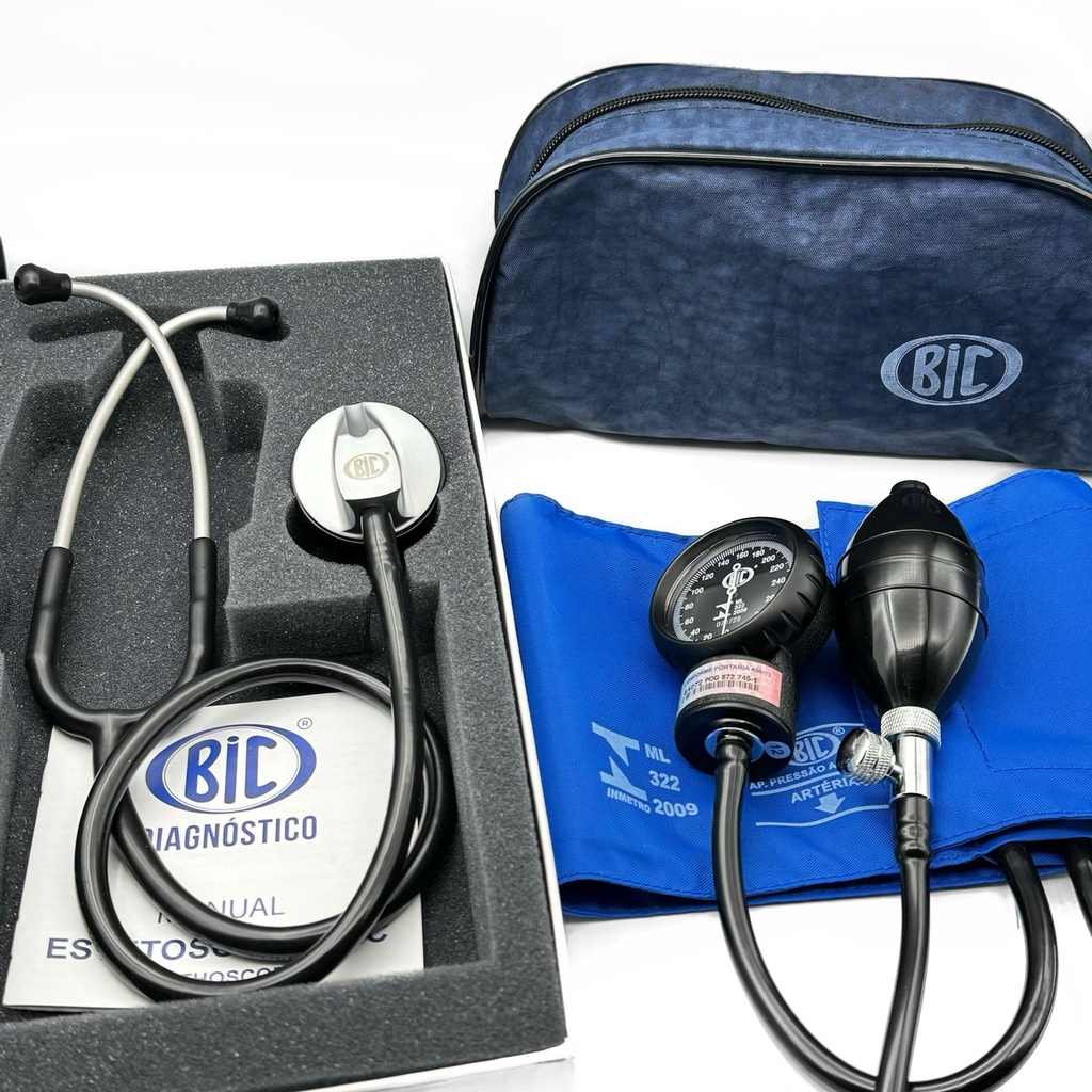 Kit Enfermagem / Kit Acadêmico Azul e Preto Bic Estetoscópio Unisson ...