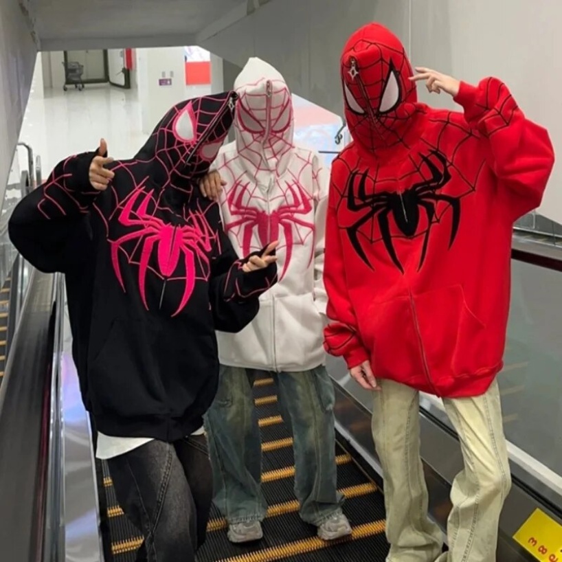 M-2XL Capuz Aranha Homem-Moda Coreana Simples Solto Mulher Vintage Street Hip Hop Casal Zipper Hoodie