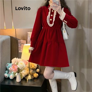 Lovito Vestido Elegante Com Babados Em Patchwork Para Mulheres LNA40184