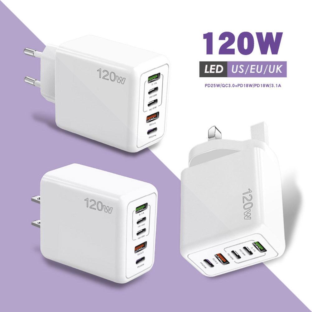120W 3PD Portas + 2USB Carregador De Telefone Móvel Multi USB C US/UK/EU Plug Para Samsung
