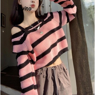 Lovito Suéter Casual Listrado De Ombro Frio Colorblock Para Mulheres LNA42008