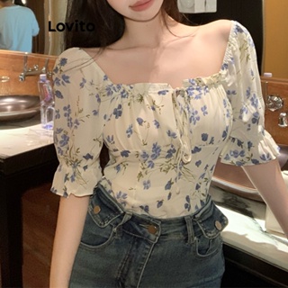 Lovito Blusa Feminina Casual Ditsy Floral Com Babados E Babados LNE42001