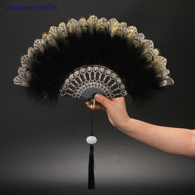 [newpros] Ventilador De Penas Lolita Dobrável Fada Doce Japonesa Gótica Escura Dança Mão Com Pingente Festa De Casamento Decoração [pubr]