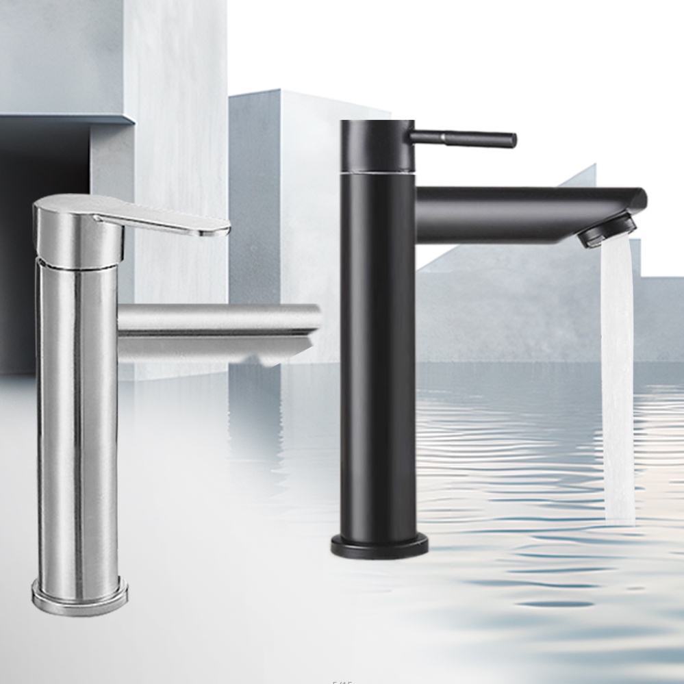 Torneira De Banheiro SUS 304 De Bancada Alta E Baixa Preto e Inox Escovado