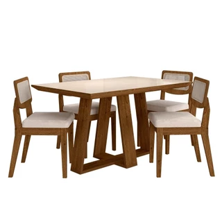 Conjunto Mesa Lins 4 Cadeiras Sextavada Freijó/off/bouclé Off - M.a