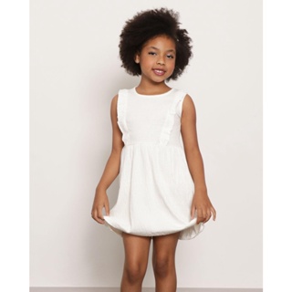 Vestido Infantil Regata Com Babado Texturizada Off White