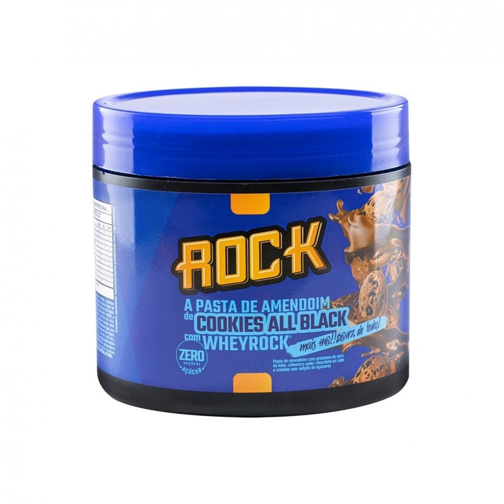 Pasta de Amendoim Whey Rock (600g) – Sabor: Cookies All Black c/ Whey Rock