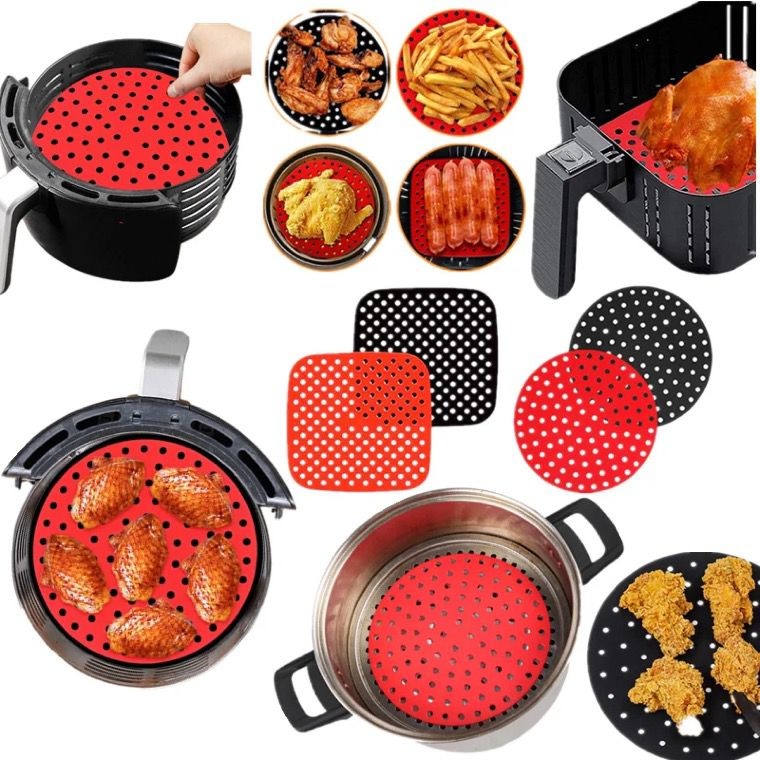 Tapete Protetor Silicone Para Air Fryer Fritadeira Universal Não Gruda - Redondo / Quadrado