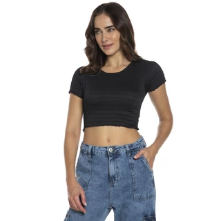 Cropped Feminino Viscose Canelada Polo Wear Preto