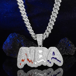 Colar de Hip Hop Novo Estilo NBA Colar de Carta com Diamante Completo Colar de Alta Qualidade Fashion Rhinestone Carta Corrente Cubana