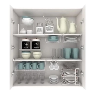 Kit Organizador Armário Cozinha Xícara Prato Aço 6 Unidade