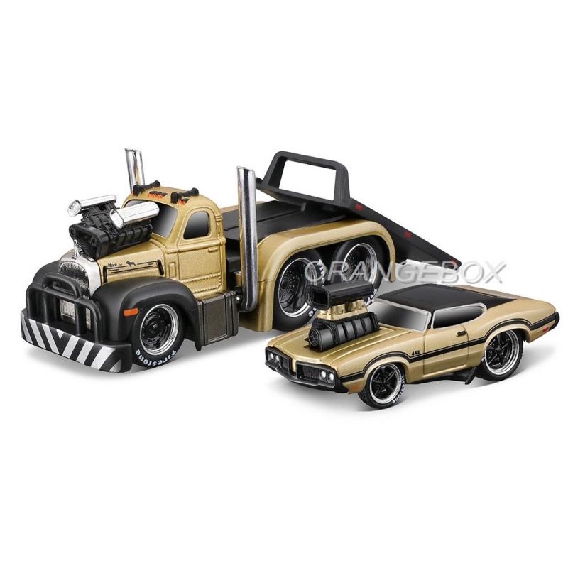 Mack B-61 Flatbed 1953 + Oldsmobile 442 1970 1:64 Maisto Muscle Machines