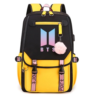 Mochila BTS Carregamento USB Bonito Oxford Bookbag Adolescente