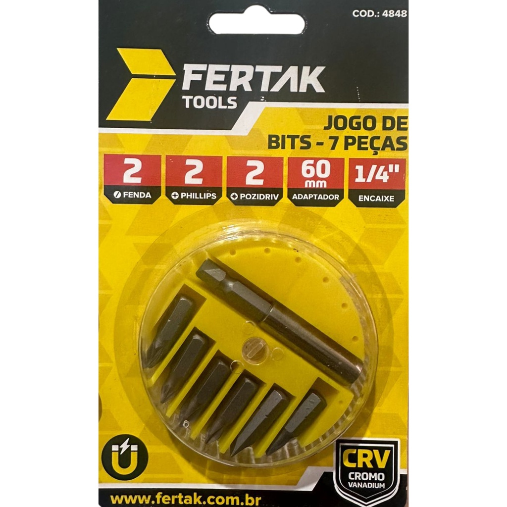 Kit 7 Peças Bits Philips Fenda Pozidriv Adaptador Magnético