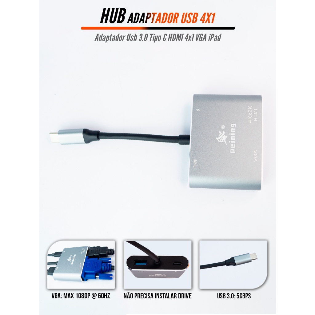 Hub Adaptador USb 3.0 TYPE-C HDMI VGA