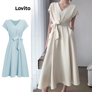 Lovito Vestido De Baile Elegante E Simples Com Cinto E Bolso Para Mulheres L74ED169