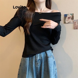 Lovito Camiseta Casual Lisa Assimétrica Plissada Para Mulheres LNE41123