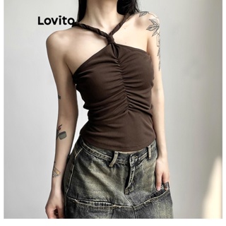 Lovito Regata Feminina Casual Simples Com Babados E Torção LNE41251