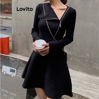 Lovito Vestido Assimétrico Casual Com Zíper Liso Para Mulheres LNA41072