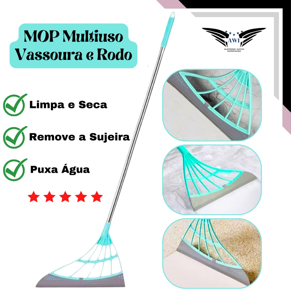 MOP Multiuso Vassoura e Rodo Mágico Tira Pelo Puxa Água Limpa e Seca Diversos Tipos de Pisos e Janelas Com Garantia e NF