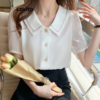 Lovito Blusa Elegante Frontal Com Botão Liso Para Mulheres LNE42162