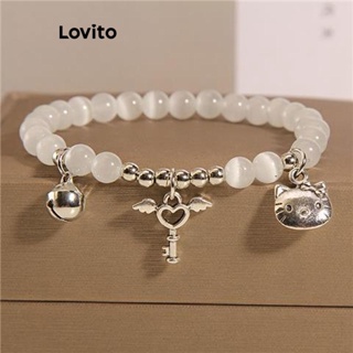 Lovito Pulseira De Casal Fofa De Desenho Animado Com Miçangas Kitty Bell Bestie Para Mulheres LFA11607