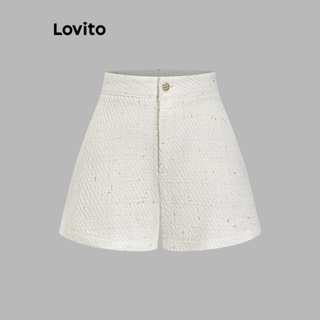 Lovito Shorts Elegantes De Tecido Texturizado Com Botão Liso Para Mulheres L73AD042