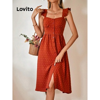 Lovito Casual Vestido Feminino Simples de Tecido Jacquard de Linha Estruturada e Botão Frontal LBL07093