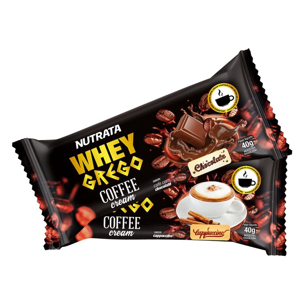 Barra de Proteína Whey Grego Coffee Cream 40g 12 Unidades Nutrata