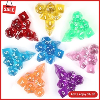 ABB 7Pcs/Set Conjunto De Dados Poliédricos Translúcidos Para Dragões Masmorras D & RPG (D4 D6 D8 D10 D12 D20 %)