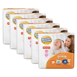 Fralda Descartável Pom Pom Derma Protek Jumbo Tamanho XXG - 6 Pacotes com 18 Fraldas - Total 108 Tiras