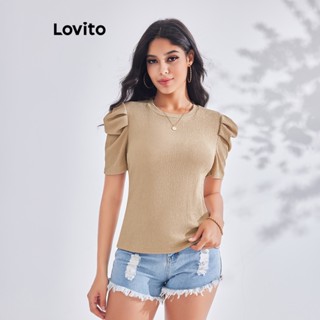 Lovito Camiseta Casual com Manga Bufante e Zíper Frontal com Bolsos para Mulheres LBE03018 (Alperce)