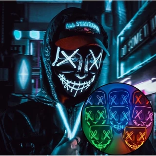 Máscara De Halloween Em Forma De V Brilhante Cosplay Neon Light Fluorescent Led Cold