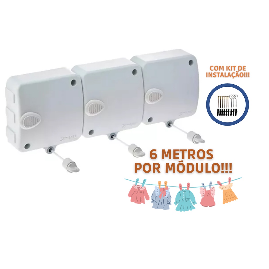 Varal Modular Retratil Automático Maxeb Stend c/3 Módulos 6m | Shopee ...