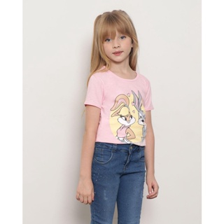 Camiseta Infantil Manga Curta Warner Estampa Pernalonga e Lola Rosa