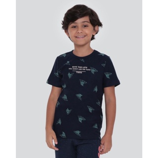 Camiseta Infantil Estampa Surf The Happy Vibes Azul Marinho