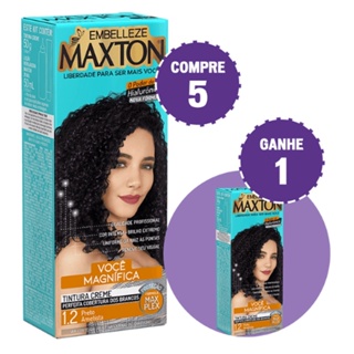 KIT COMPRE 5 TINTA DE CABELO MAXTON VOCÊ MAIS MAGNÍFICA PRETO AMETISTA 1.2 E GANHE 1