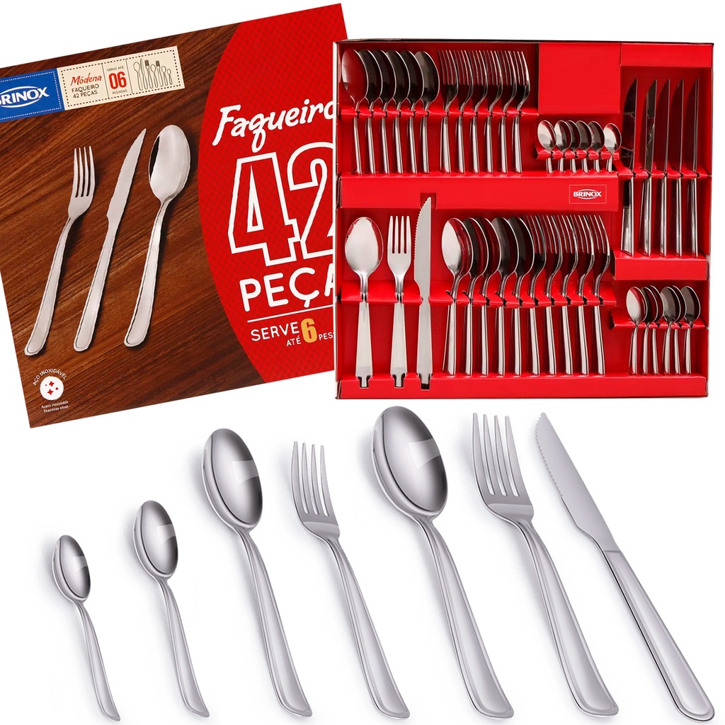 Faqueiro 42 Peças Brinox Modena, Jogo de Talheres