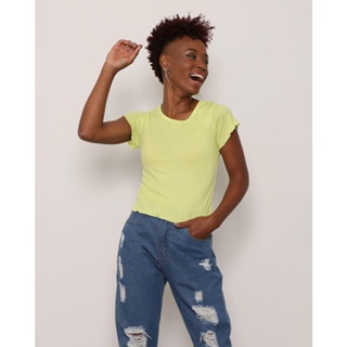 Blusa Feminina Canelada Frufru Verde Neon